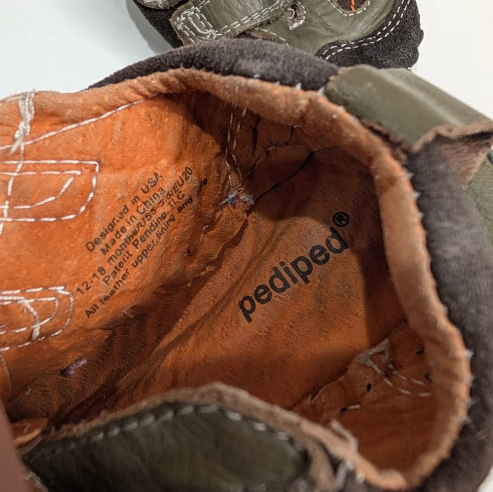 Pediped Leather Baby Shoes | Size 12–18 Months | Soft Sole Flex | Gray‎ & Orange